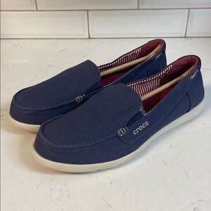Crocs Walu Canvas Loafer Women's Casual Slip-On Size 11 Nautical Navy Stucco